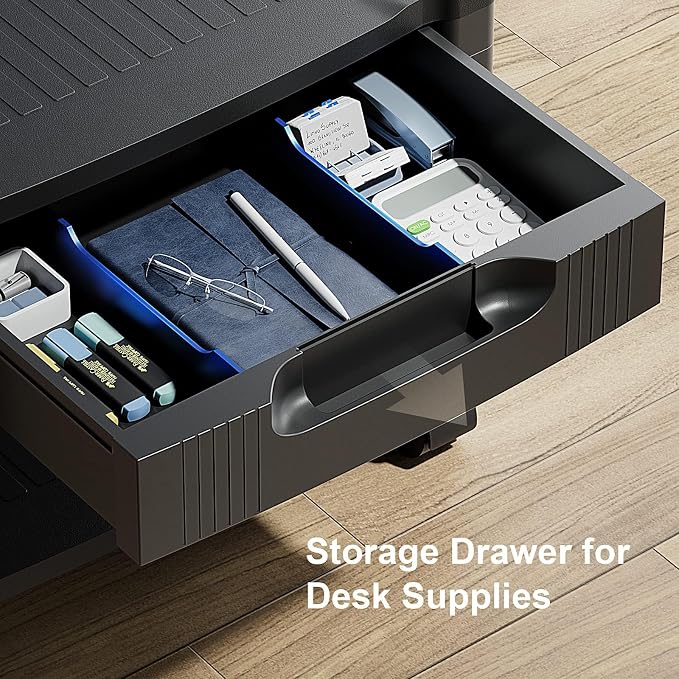 HUANUO Printer Stand with Cable Management and Storage Drawer, Printer Table