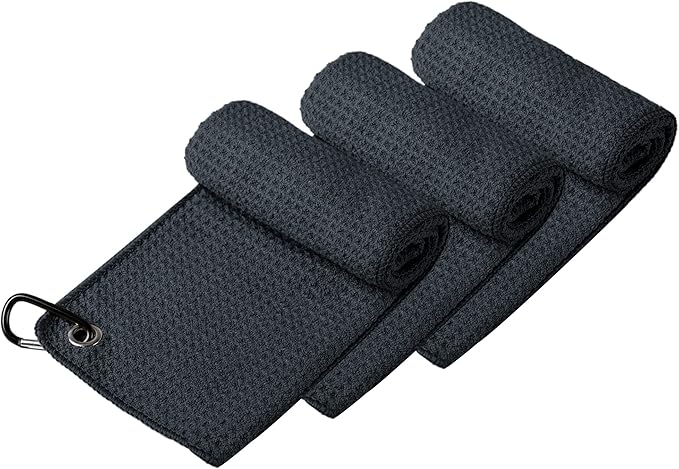 Handy Picks Microfiber Golf Towel (16" X 16") with Carabiner Clip, Waffle Pattern Golf Towel Hook and Loop Fastener - The Convenient Golf Cleaning Towel