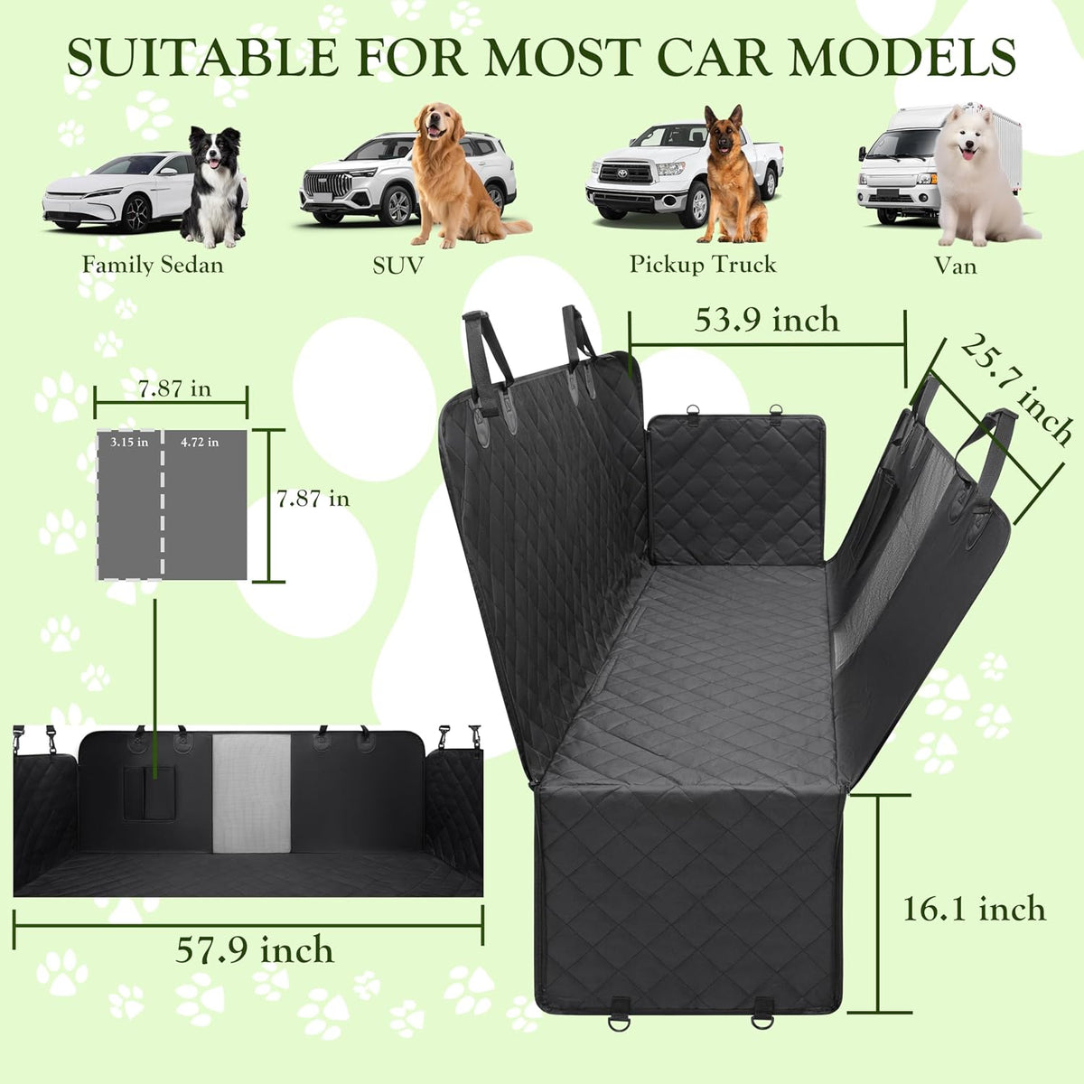 Waterproof 600D Oxford Dog Car Seat Cover Anti‑Slip Hammock Mesh
