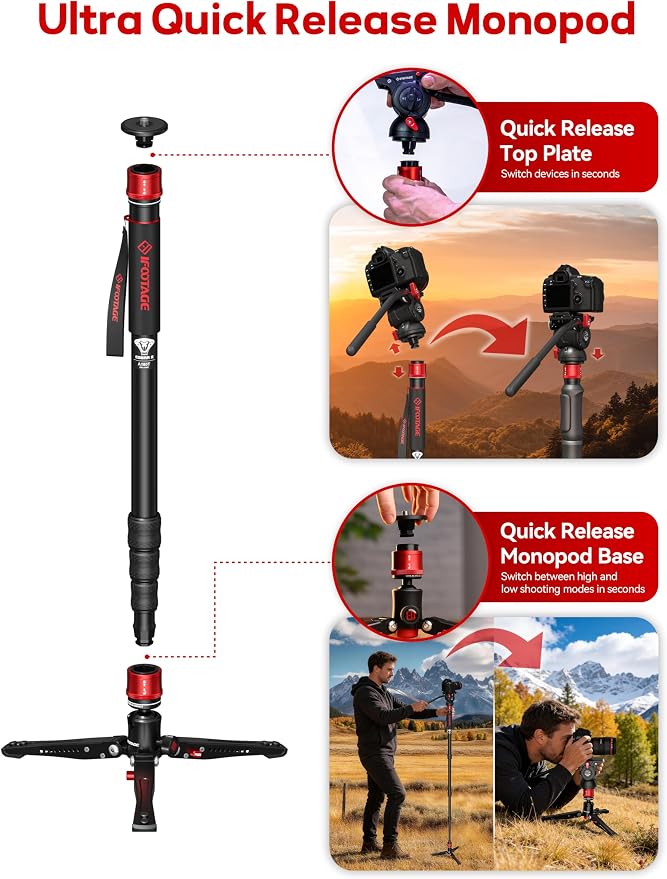 IFOOTAGE Monopod Cobra 3 A180T, Telescopic Video Mono pod Compatible