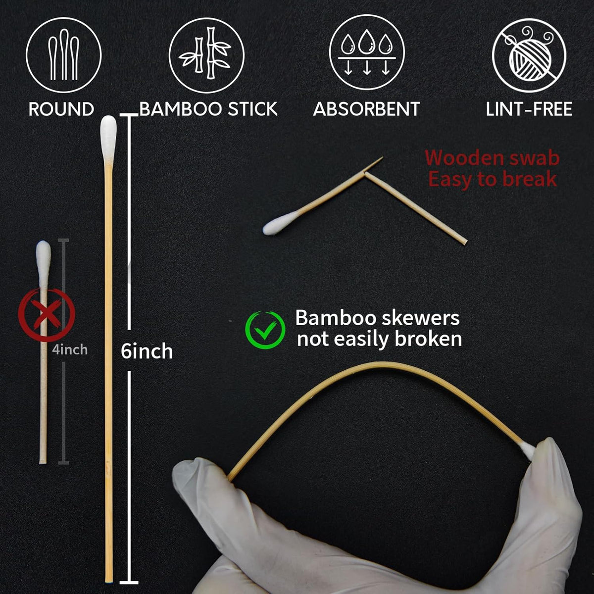 PINGMIC Gun Cleaning Supplies - Lint-Free Cotton Swabs & Patches Set for All Caliber Firearms | 6" Swabs