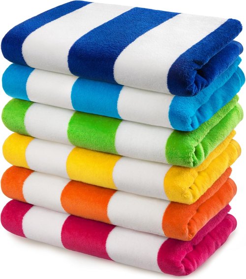 Cabana Stripe Beach & Pool Towels - Soft, Absorbent Eco-Friendly Terry & Velour | 30in x 60in (6 Pack)