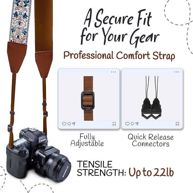 Art Tribute Camera Strap For Photographers Padded Universal Fit Neck Shoulder &