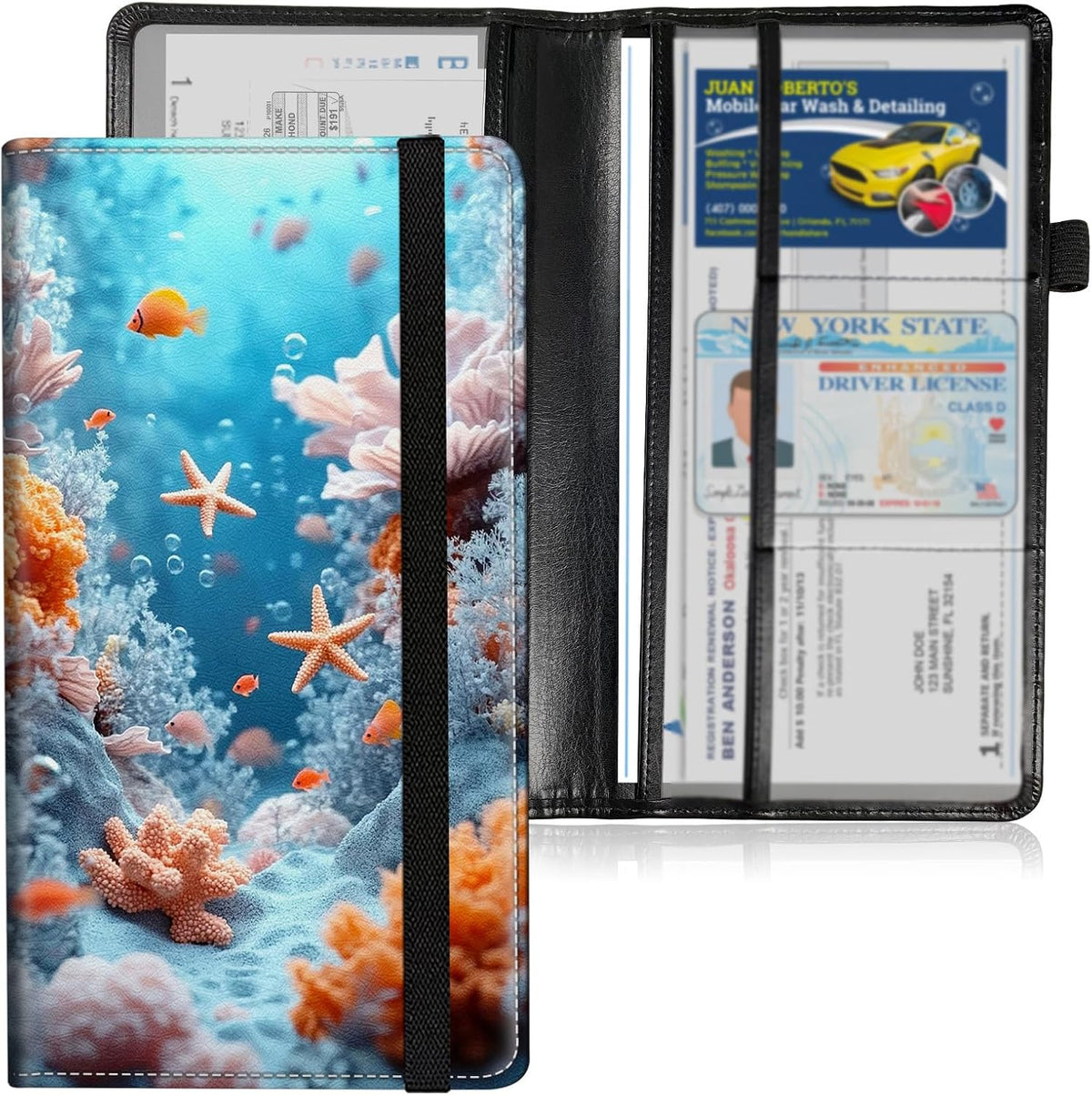 Car Registration and Insurance Holder, Leather Car Document Organizer Wallet, Panda Cubs Bamboo Forest Glove Box Storage for License, ID Card, Card Holder, Cars Accessories for Women Men