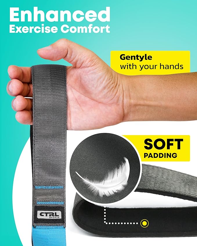 Stretching Strap with Loops - Non Elastic Stretch Band for Physical Therapy, Yoga Strap for Stretching Equipment, Stretch Bands for Exercise and Flexibility - Fascia, Hamstring & Leg Stretcher Belt