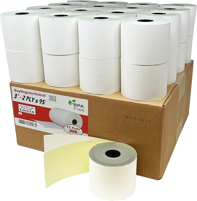 2 Ply Carbonless Rolls 3" X 95 Feet White/Yellow Receipt Paper POS Cash