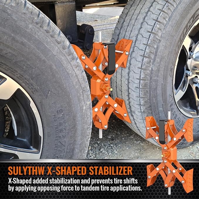 X-Shaped Wheel Chocks for Travel Trailer【Allow Drill Adjust】 RV Stabilizers X chocks Camper Wheel Chock for Travel Trailers RV Accessories Wrench Adjustable 3"-11.5" （2 PCS） Orange