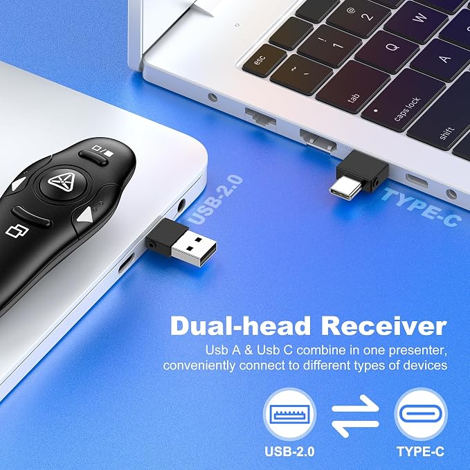 Presentation Remote Clicker, USB A & USB C Wireless Presenter