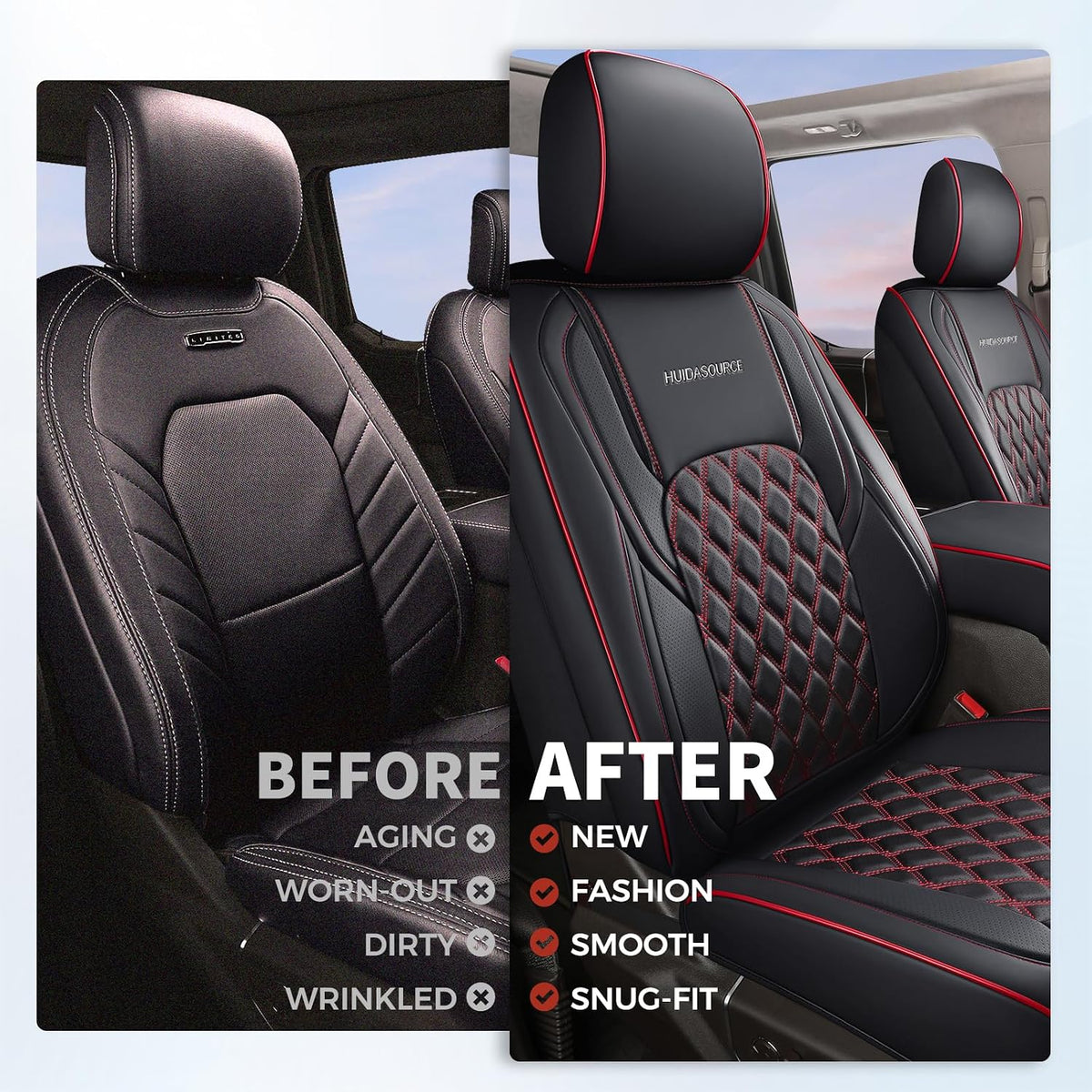 HHuidasource Wrangler JK Seat Cover 4 Door, Leather Custom Car Seat Covers
