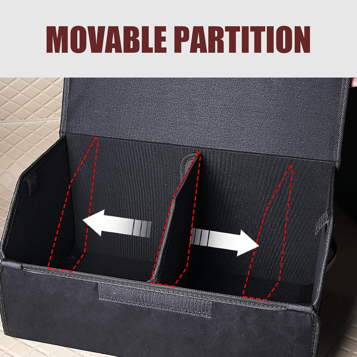 car organizers and storage for SUV,trunk organizer for sedan, leather foldable sleek box with lid,collapsible cargo bins, tool accessories containers,Collapsible Suede velvet (18 inch Covered)