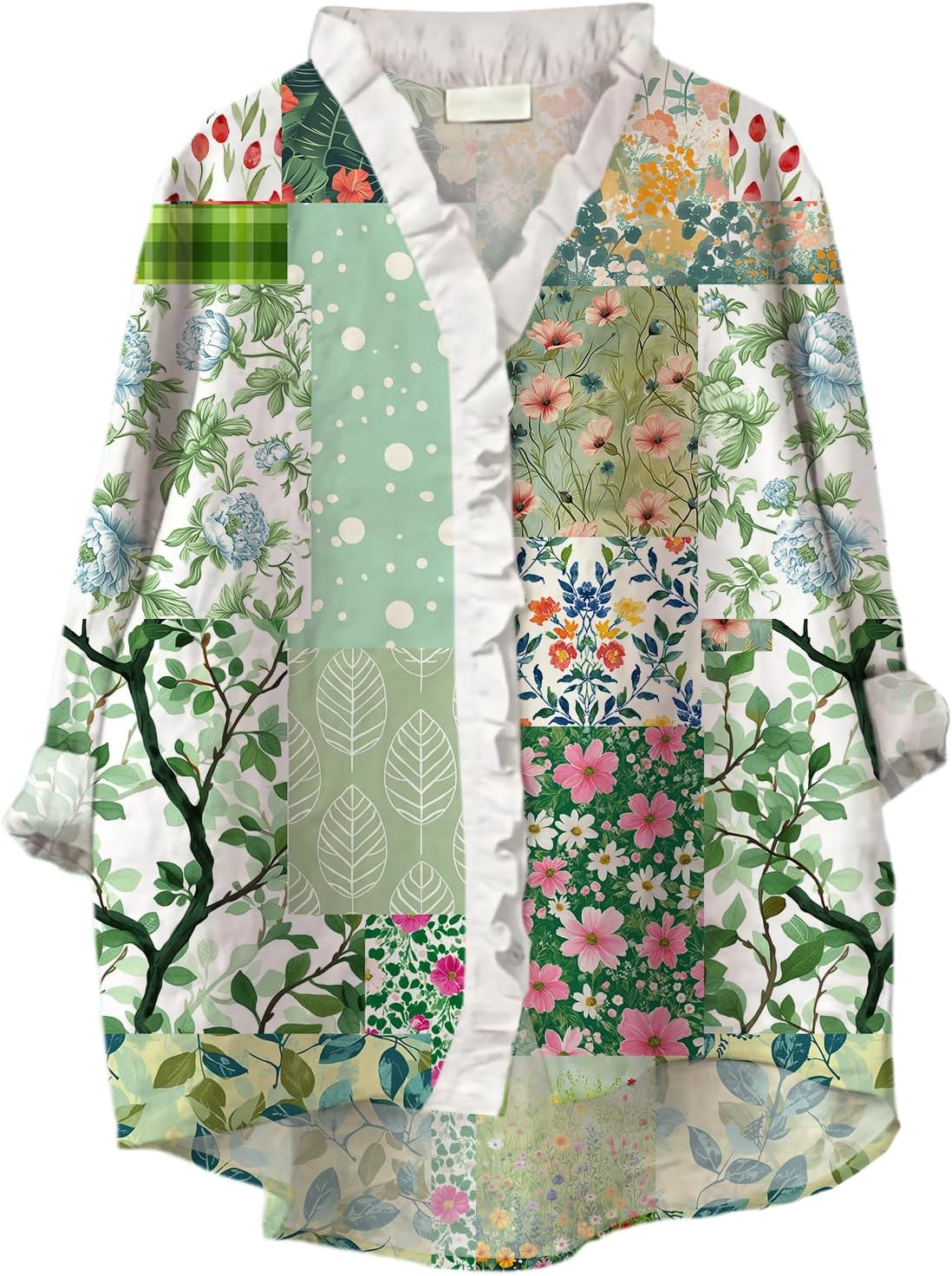 Skiennix Women's Bohemian Kimono Cardigan - Lightweight Floral Patchwork Design | Open Front Ruffled Style