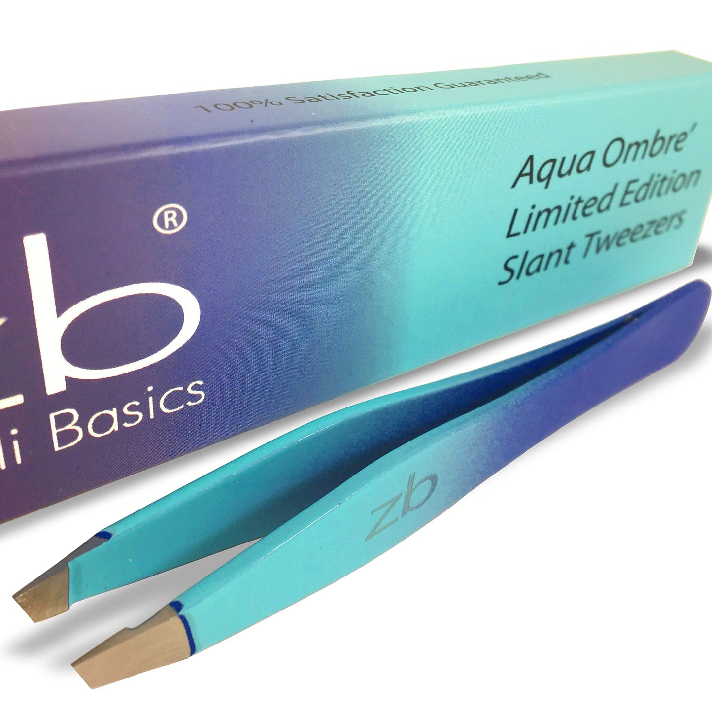 Zizzili Basics Tweezers - Limited Edition Aqua Ombr   Slant Tweezer - Best Tweezers For Eyebrow, Hair Removal And Your Precision