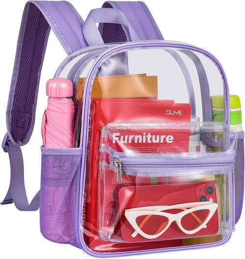 MAY TREE Clear Backpack - Stadium-Approved, 12x11x6 Inches for Concerts & Festivals | Purple