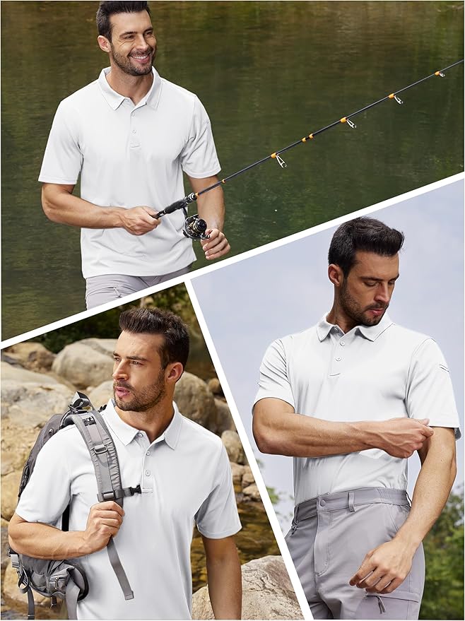 TACVASEN Mens Polo Shirt Short Sleeve Tactical Performance Collared Work Golf Shirts Dry Fit Pique Polos for Summer