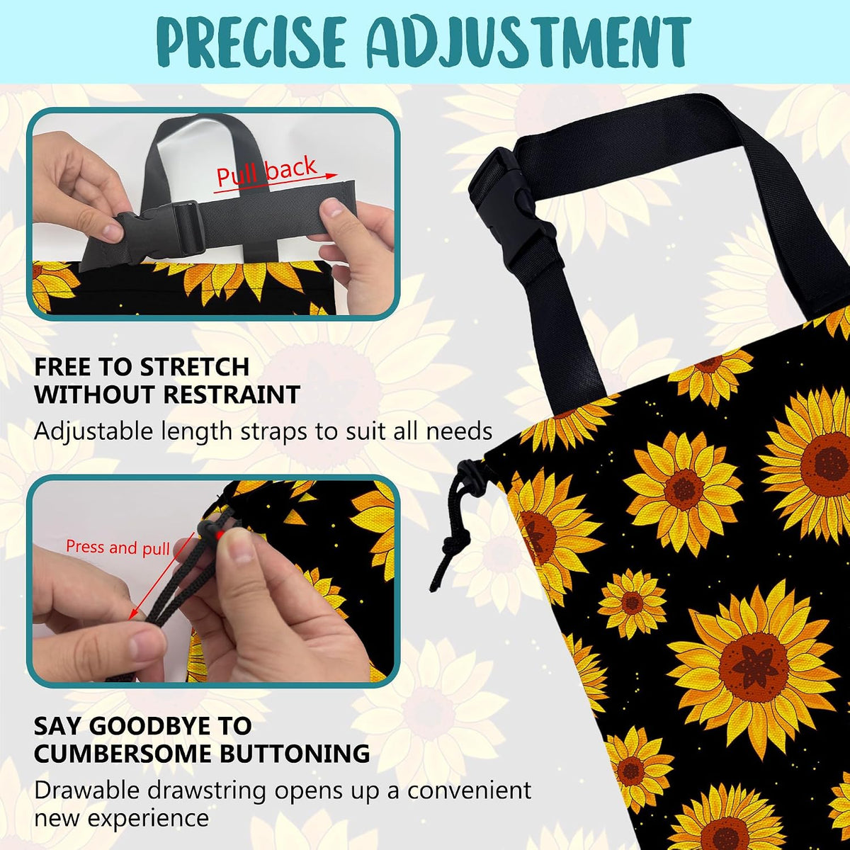 Car Garbage Bag Blooming Yellow Sunflowers Drawstring Car Trash Bag Hanging for Back Seat with Adjustable Buckle Canvas Vehicle Trash Can Easy-to-Install