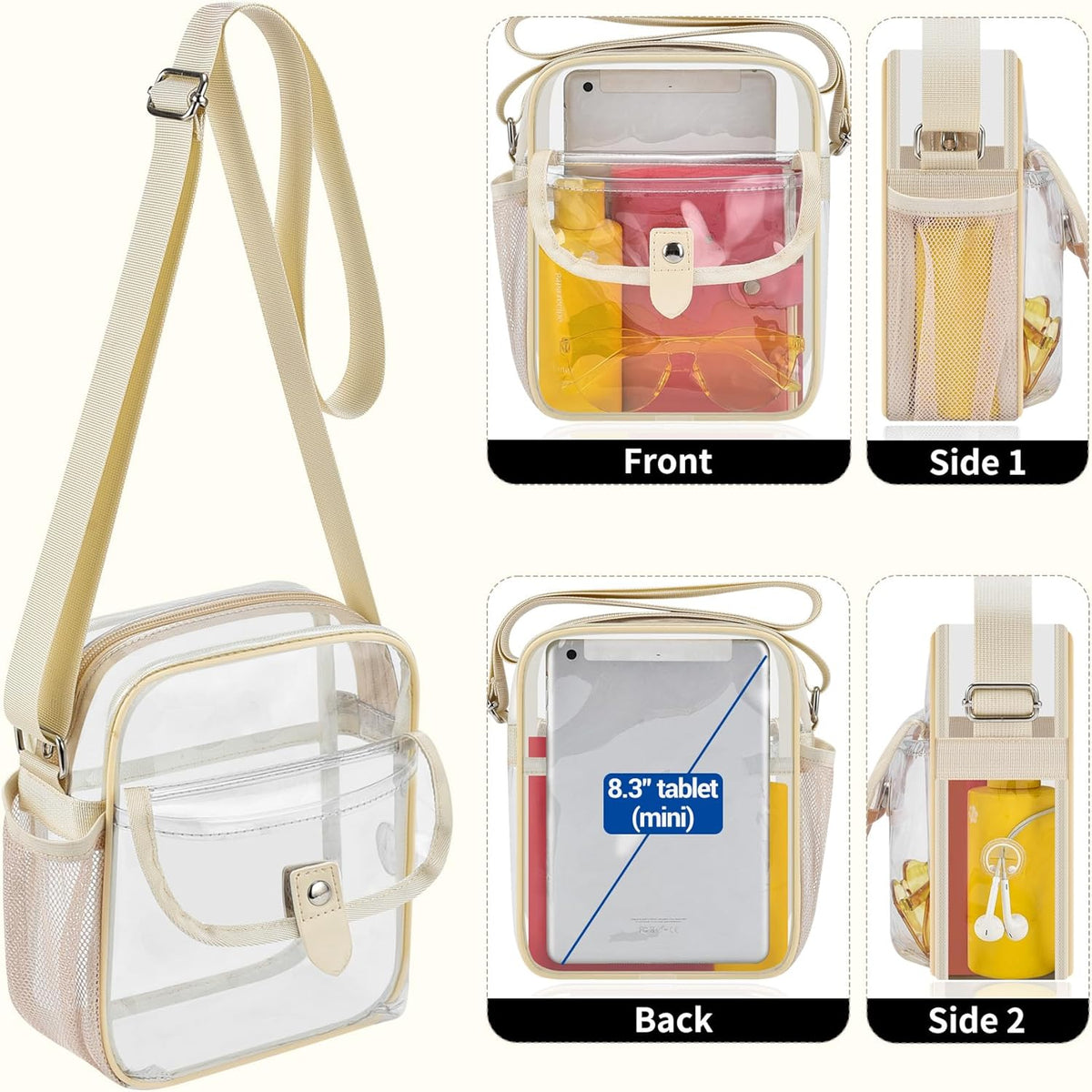 Spodears Clear Crossbody Bag - Perfect for Stadiums, Concerts & Festivals | Adjustable Strap & Bottle Holder