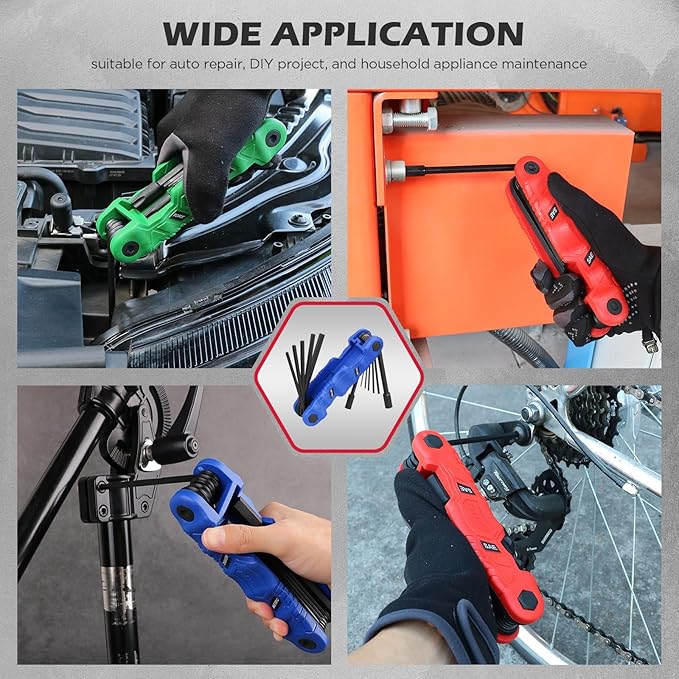 12-Piece Large Folding Hex Key Set Metric (1.5-12mm), Heavy Duty Allen Wrench Set, Portable Tool for Archery, Bike Repair, Furniture, and Basic Home Maintenance (Blue)