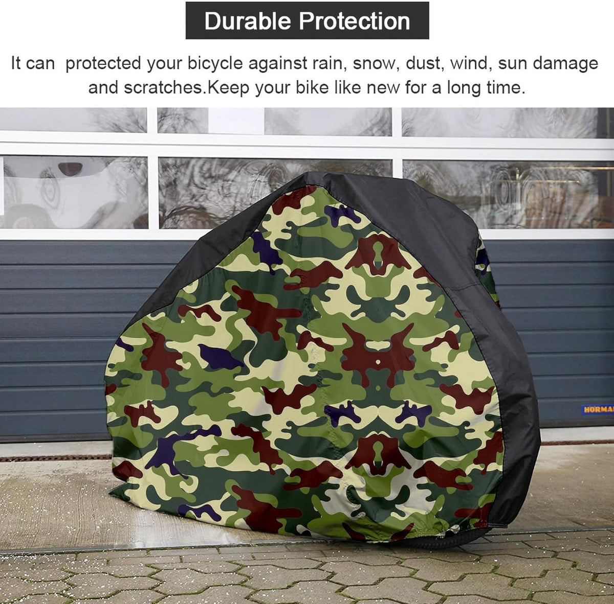 Roctee Waterproof Bicycle Cover - Wind & Rain Protection for XL Mountain & Road Bikes | Black & Camo, 78.7''L x 27.6''W x 43.3''H