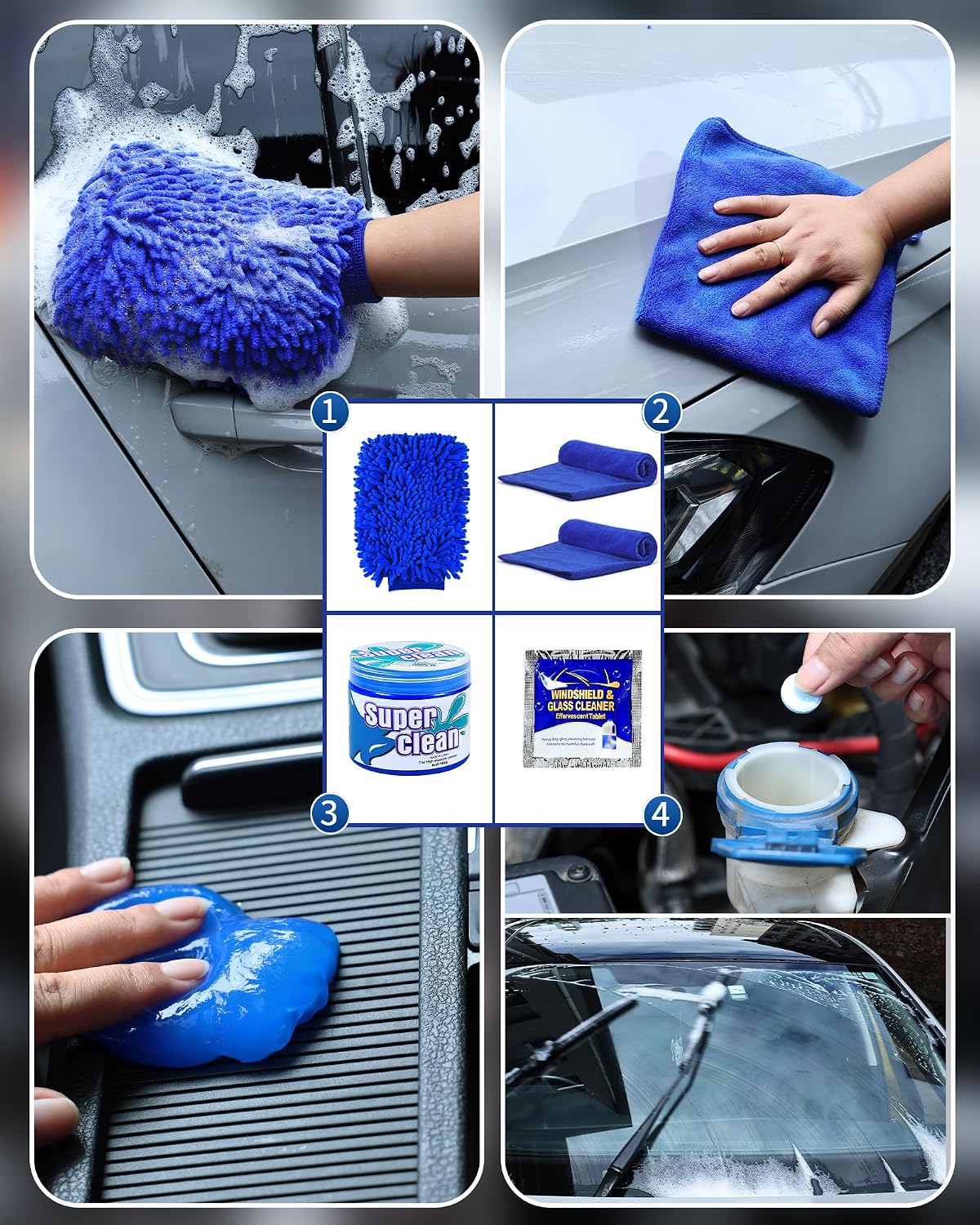 Car Cleaning Kit：40 Pcs Interior Windshield and Window Cleaner Detailing Set；Wheel & Tire Brush；Car Wash Mitt；Cleaning Bucket；Total Care Supplies；Towels；Automotive Tools