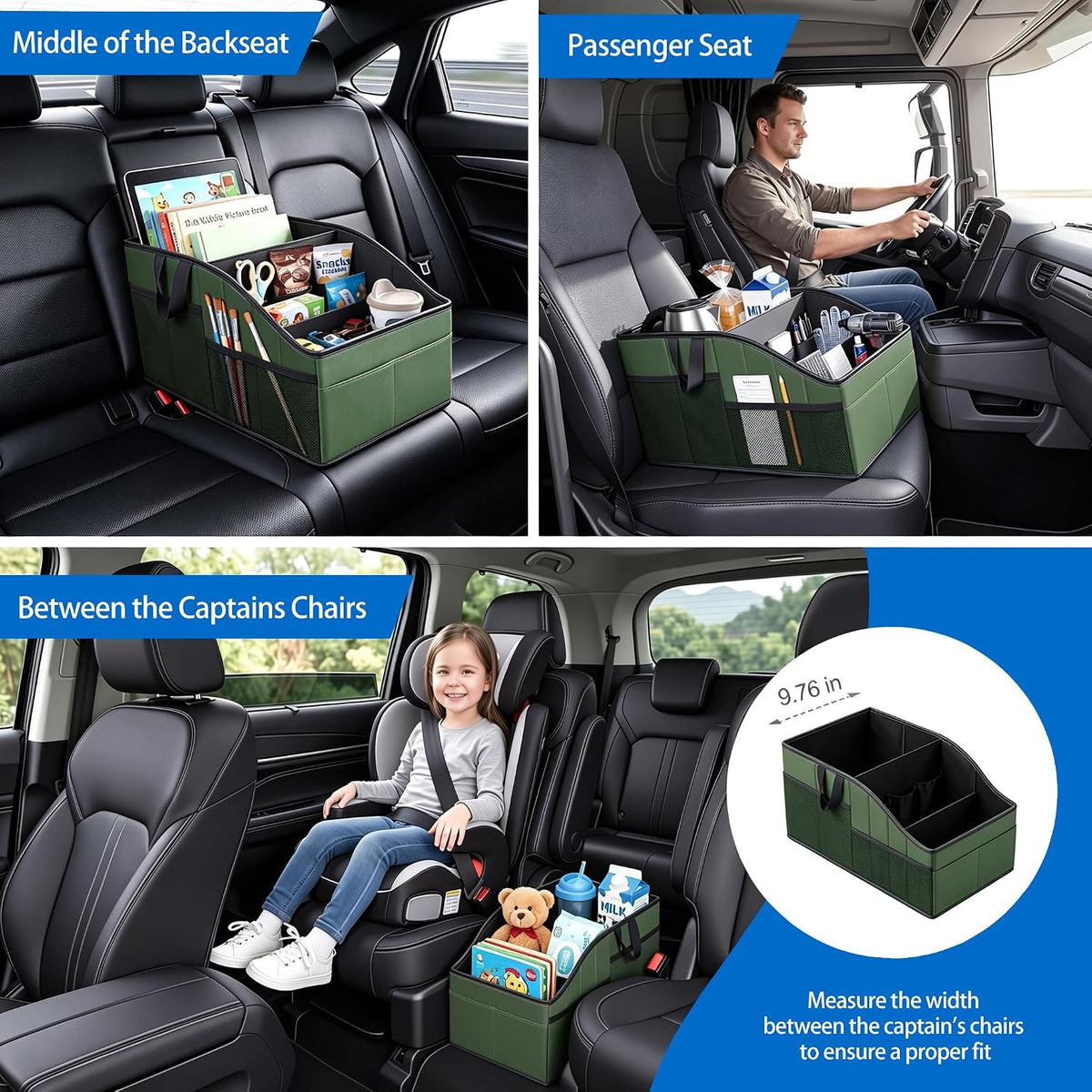 WHHMK Sturdy Leather Car Storage Support Up to 33 LB of Weight, Green
