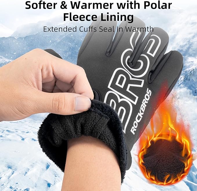ROCKBROS Winter Cycling Gloves for Men Women Water Resistant Touch Screen Gloves Shock-Absorbing Full Finger Biking Glove Anti-Slip Motorcycle Mountain Bike Gloves, for Fishing, Driving, Golfing