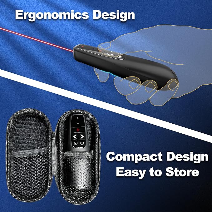 Presentation Clicker with Case Storage: Wireless Presenter Remote: Red Laser