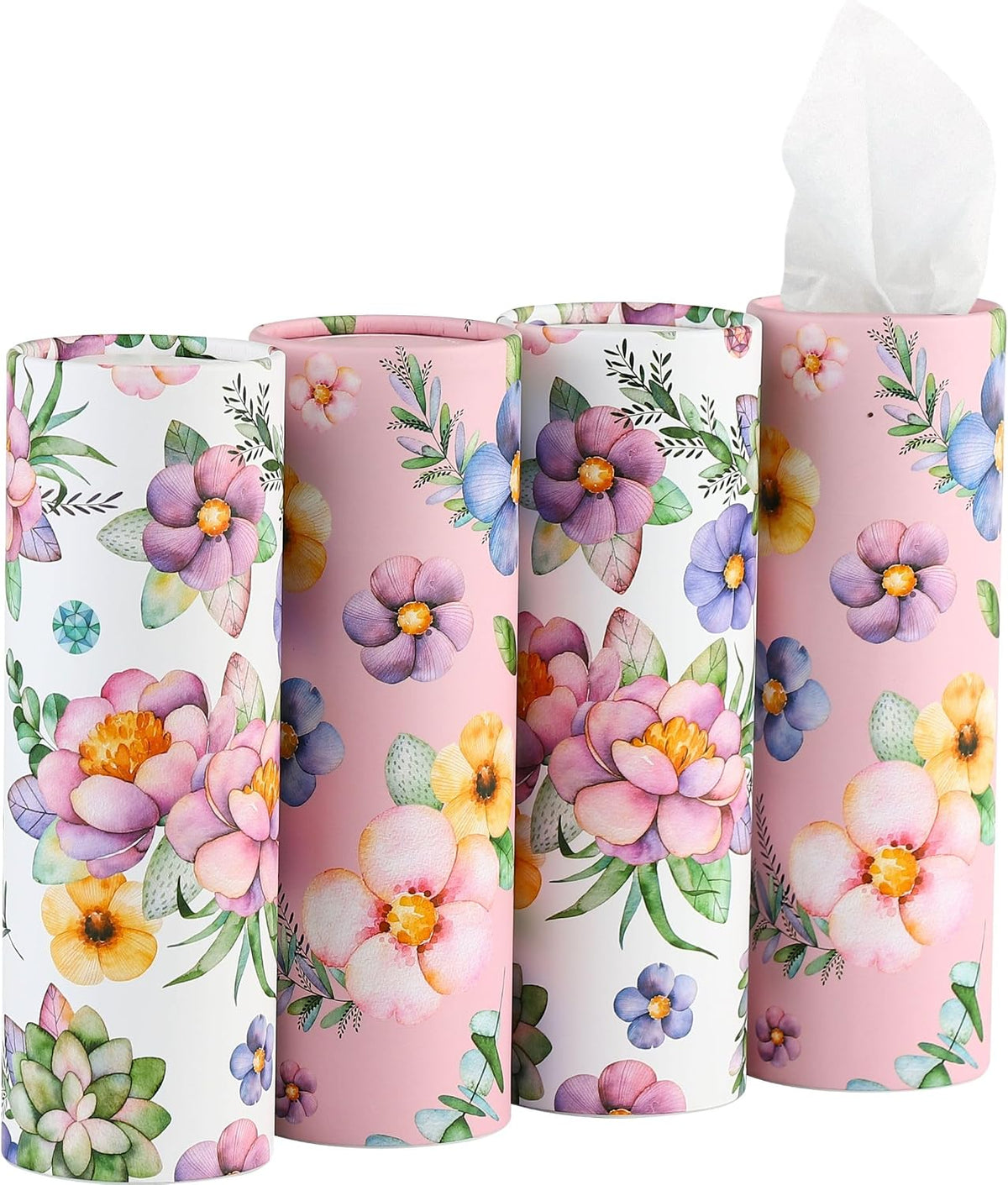 200 Sheets Car Tissues Holder with Facial Tissues 3-ply Travel Tissue Tubes 4 PK Tissues Box Container Perfect Fit for Car Cup Holder Cylinder (Pink)