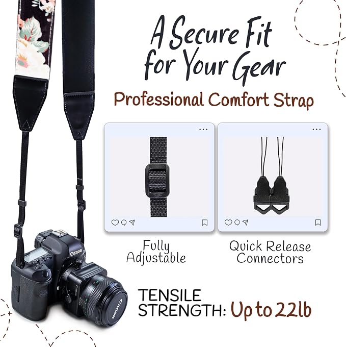 Art Tribute Camera Strap, Vintage Embroidered Neck Shoulder & Crossbody Camera