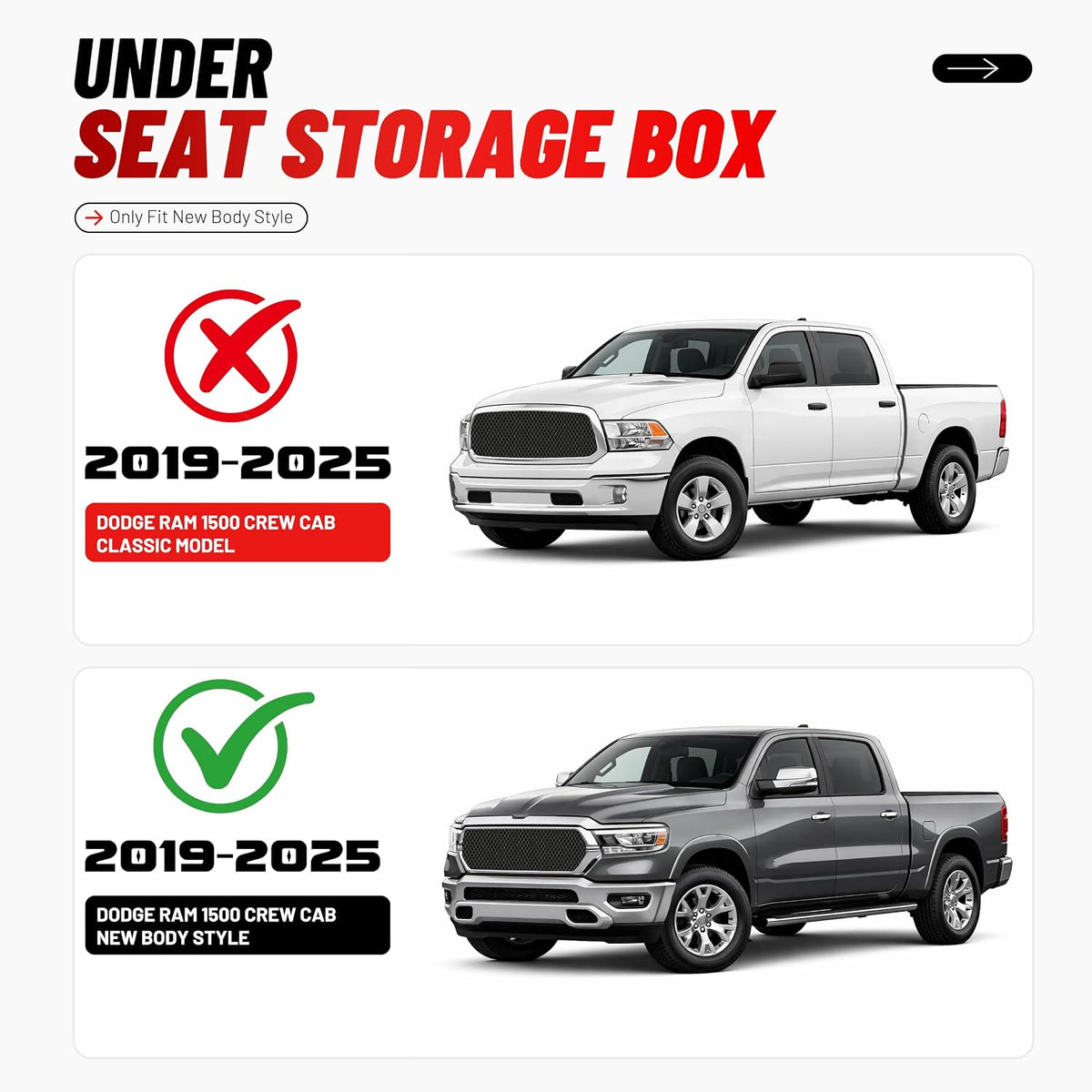 ALMULOO Under Seat Storage Box Compatible with 2019-2025 Ram 1500