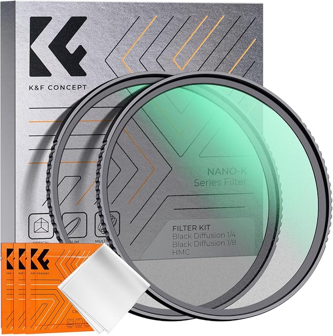 K&F CONCEPT 55mm Black Diffusion 1/4 & 1/8 Filters Kit Mist Cinematic Effect