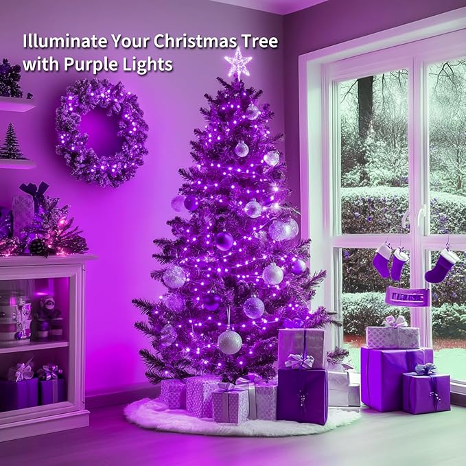 JMEXSUSS 4 Pack 50 LED Purple Christmas Fairy Lights Battery Operated, 16.1ft Purple String Lights Indoor Outdoor Waterproof for Bedroom Party Halloween Xmas Decorations