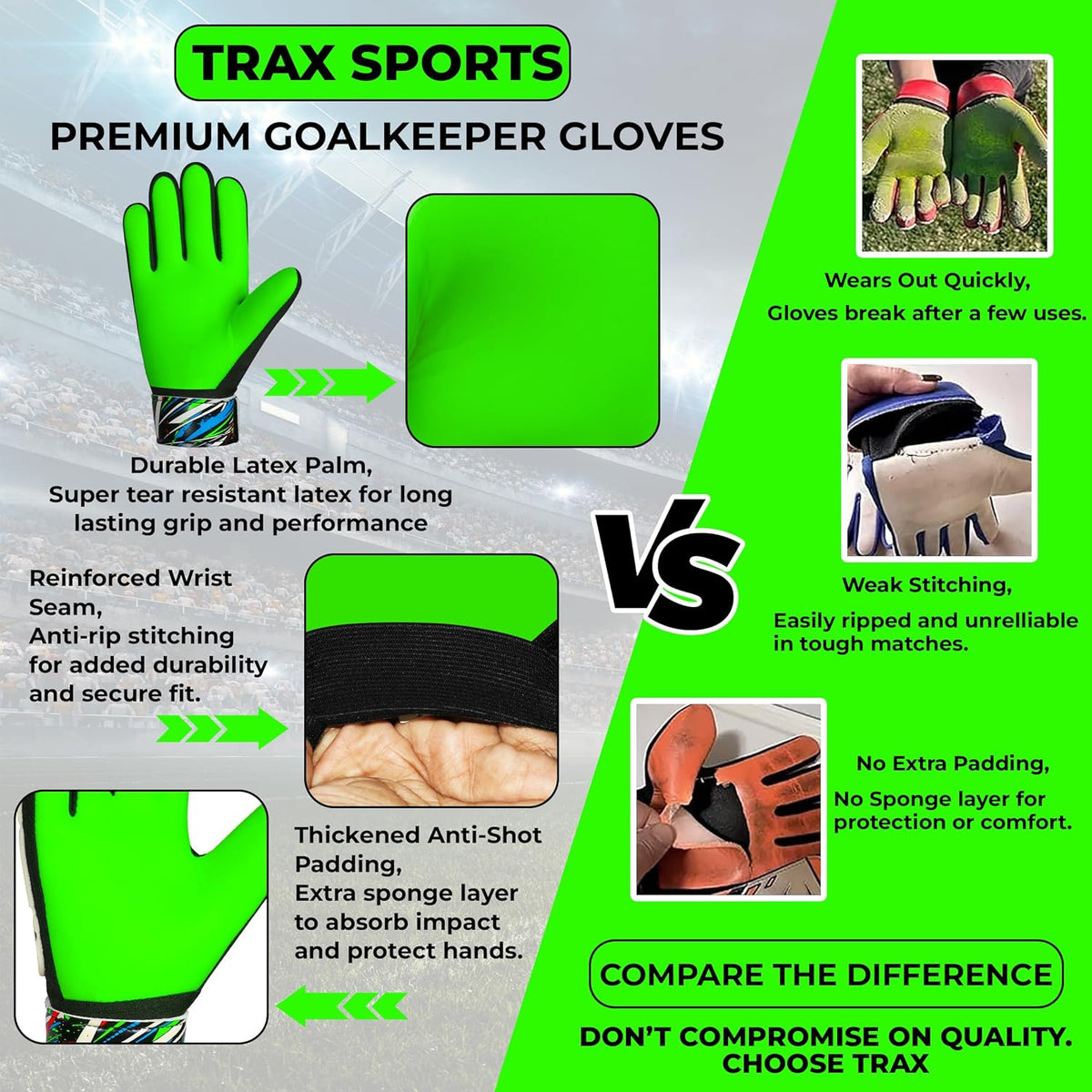 Skiennix Soccer Goalie Gloves - Youth & Adult Football Goalkeeper Gloves with 4mm Anti-Slip Latex Palm