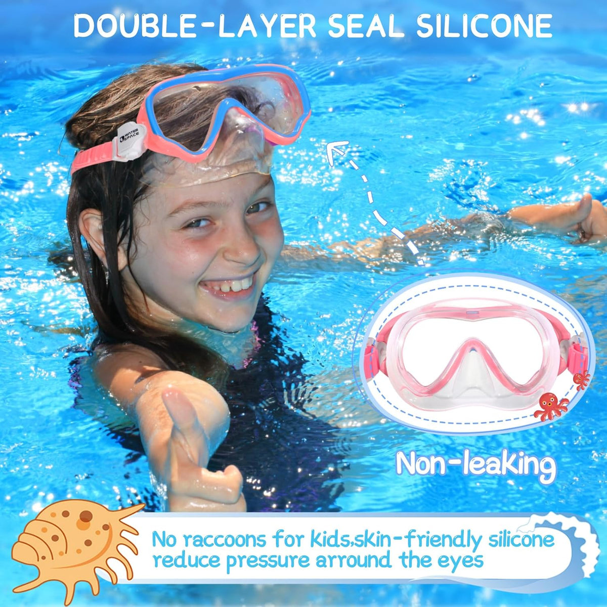 Water Space Kids Swimming Goggles - Anti-Shatter Lens & UV Protection | No-Leak Swim Mask for Ages 3-15