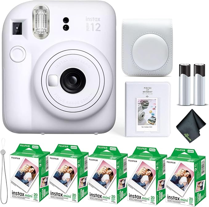 Fujifilm Instax Mini 12 Instant Camera Clay White Bundle