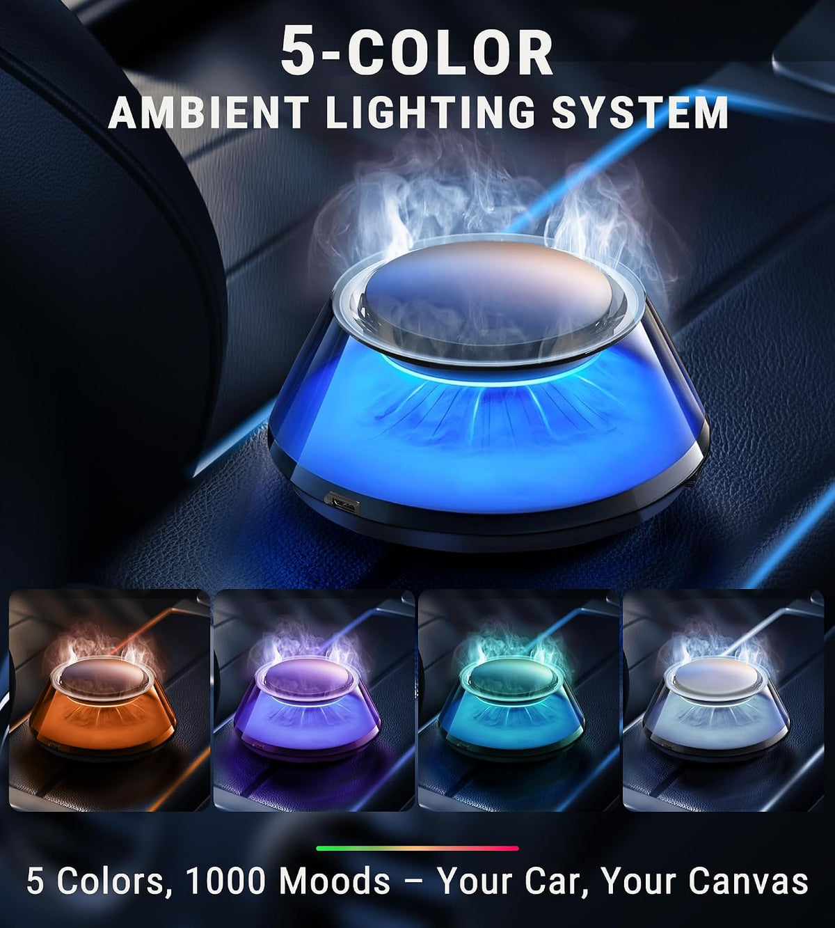 Upgraded Smart Car Air Freshener, Car Diffuser, Fuji Cologne &amp; Pine Forest 5 Mode Ambient Light &amp; Mist Fragrance with Auto On/Off Intensity Adjustable Mist for 6 Months C01 Automotive Diffuser,Premium