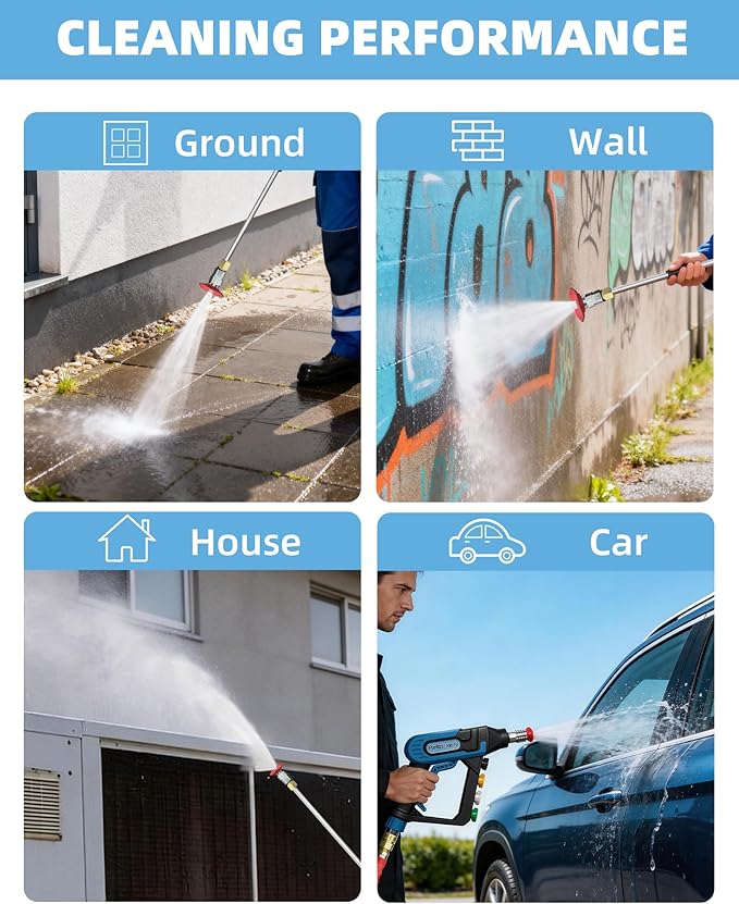 5000 PSI Pressure Washer Gun with Swivel 3/8" Plug & M22 Coupler, Short Power Washing Gun with 5 Nozzle Tips, 1/4" Quick Connect Outlet for Foam Cannon Car Wash