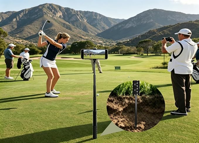 Golf Monopod Phone Stand with Ground Spike, Magnetic Phone Holder