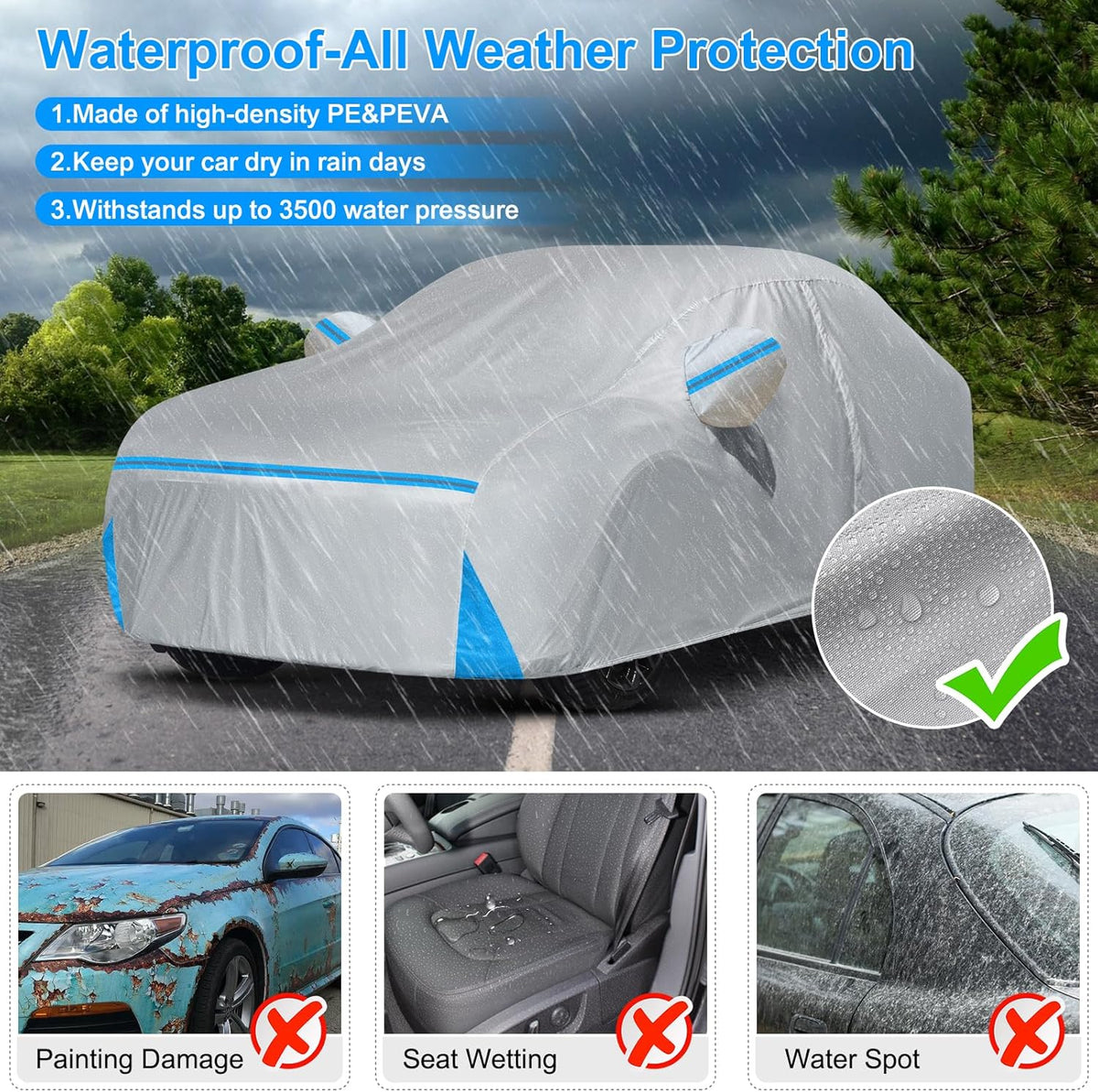 Car Cover for 1984-1996 Corvette C4, Waterproof Custom-fit Sun Rain Dust Snow All Weather Protection Outdoor C4 Full Car Cover with Door Zipper and Cotton Lining-Grey