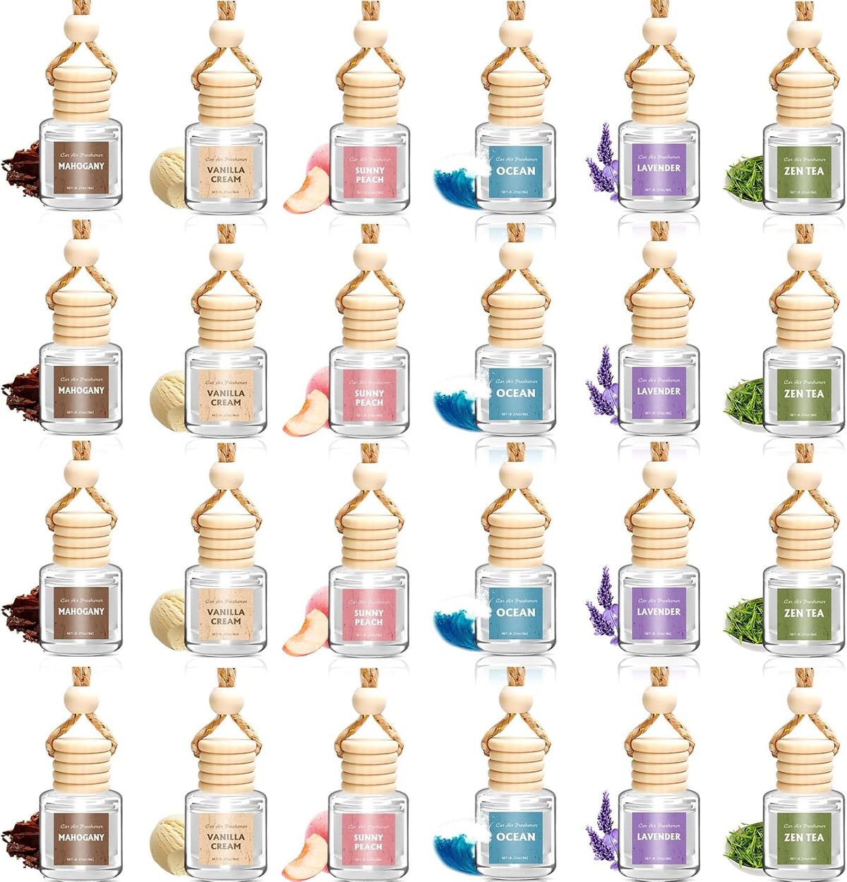 AROIC 24 Pack Car Air Freshener Diffuser, Long Lasting Hanging Fragrance Fresheners Set, Essential Oil Diffuser Scents Accessories, Cute Car Interior for Women & Men