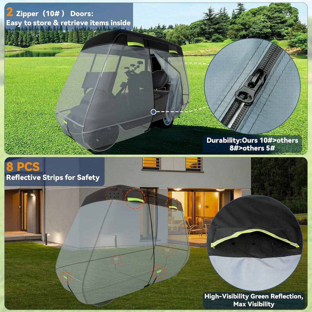 Ultra Thick 900D+600D Golf Cart Cover 2/4/6 Passenger 100% Waterproof Universal Fit for Yamaha, Club Car, EZGO with Large Storage & Toss Bag for All Weather Protection