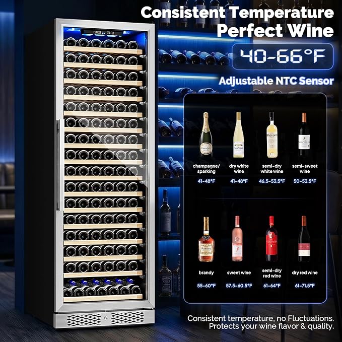 ROVSUN 24'' Wine Cooler Refrigerator, 171 Bottles Wine Fridge with Professional Temperature Control System, Large Capacity Built-in Wine Cellar with Touch Panel Control for Wine Enthusiast, Restaurant