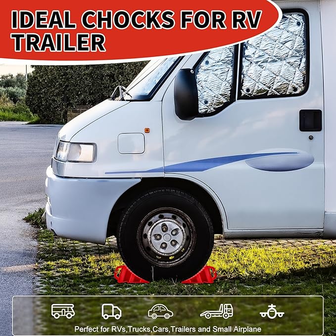 Wheel Chocks for Trailers, 4 Pack Hard Plastic RV Wheel Chocks with Handles for Easy Removal, Tire Chock for Cars Wheels, Keep Your Truck or Camper in Place