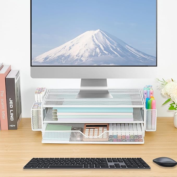 AUPSEN Computer Monitor Stands Riser，2-Tier Desk Organizers and Accessories