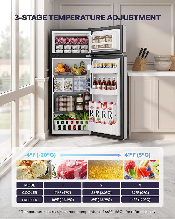 4.5 Cu.Ft Mini Fridge with Freezer, 2 Doors Small Fridge with Adjustable Thermostat & Removable Glass Shelves, Small Refrigerator for Kitchen Office Dorm, Quiet Operation, Silver
