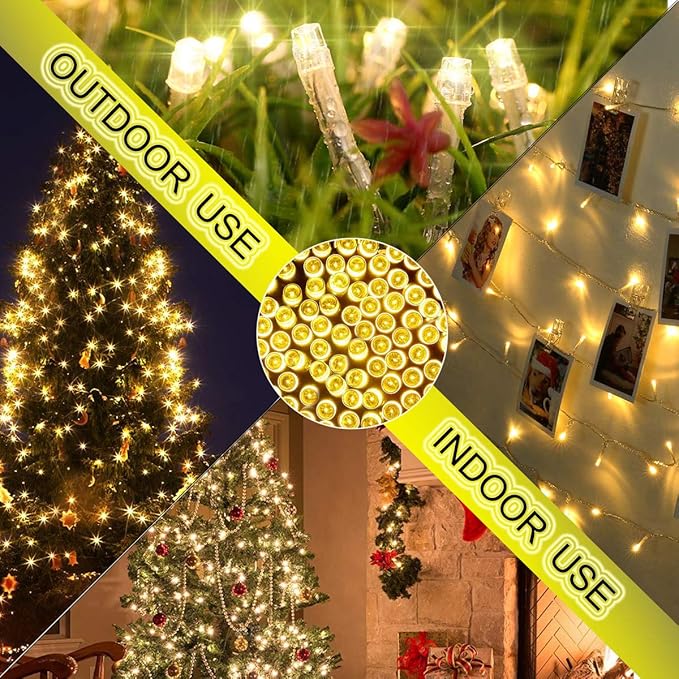 Christmas String Lights - 220 LED 25m/82ft 8 Modes End-to-End Plug in Indoor/Outdoor Waterproof Decorative Fairy Twinkle Lights String for Tree/Wedding/Thanksgiving Day/Patio/Room/Home - Warm White