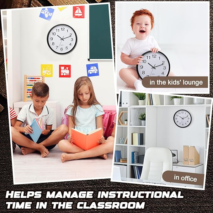 Inbagi 8 Pcs Wall Clock Bulk Large Silent Battery Operated Classroom Clocks