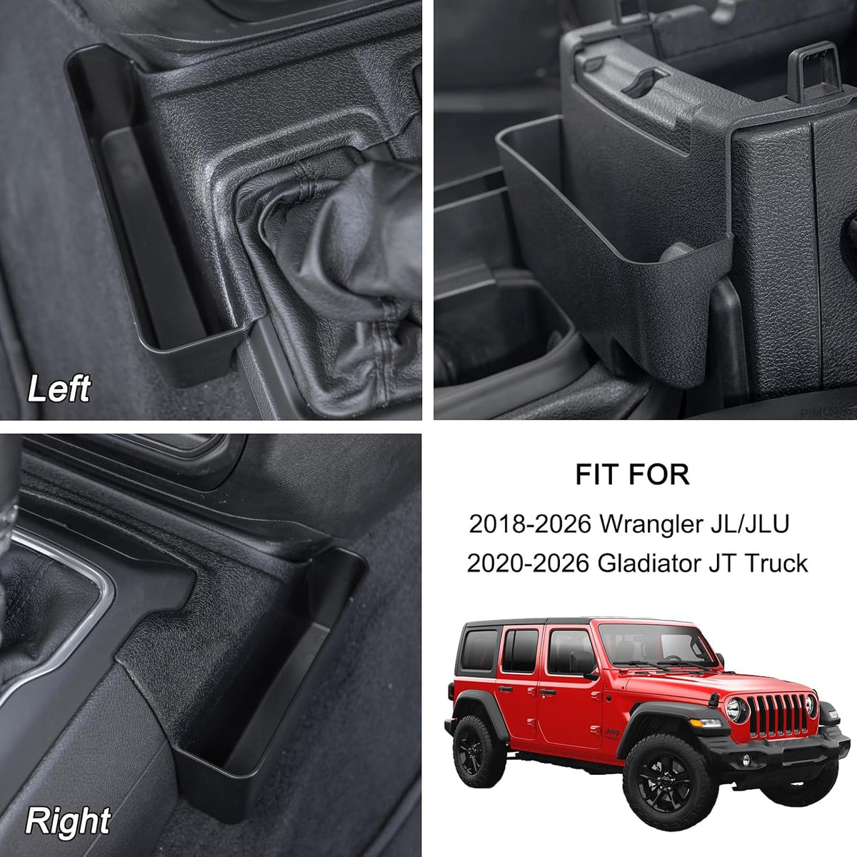 PIMCAR 2PCS Center Console Organizer for 2018-2025 2026 Jeep Wrangler JL/JLU & Gladiator JT, Gear Shift Side and Center Console Hanging Storage Box Durable Interior Accessories