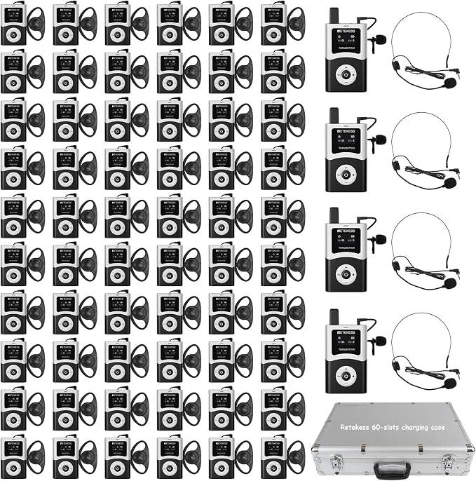 Retekess T130U Audio Tour Guide System, U-Band Digital Mode, 60-Slot Charge Case