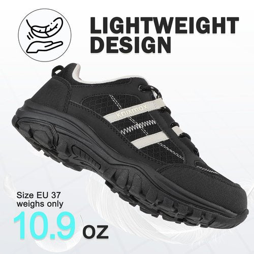 Knixmax Womens Hiking Shoes Lightweight Trail Runners Non-Slip Trekking Walking Sneakers Water Resistant Summer Outdoor Athletic Shoe for Woman Black EU 38