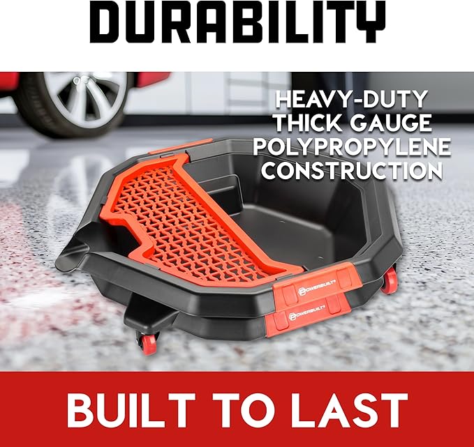 Powerbuilt 2-in-1 2 Gallon Oil Drain Caddy, Tool Creeper, Drain Pain - Red Black 642964ECE